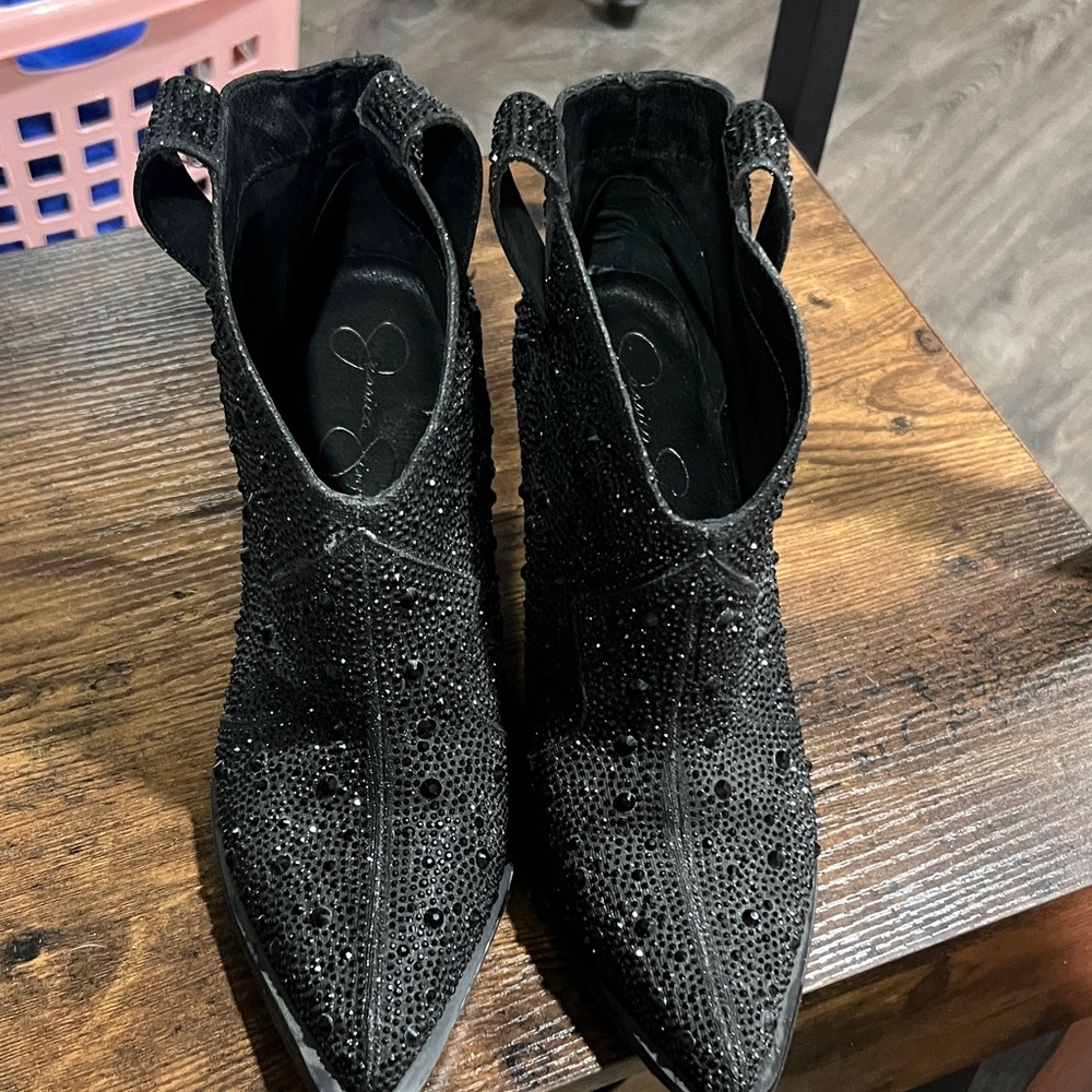 Jessica Simpson Black Sparkle Ankle Booties - Picture 2 of 4